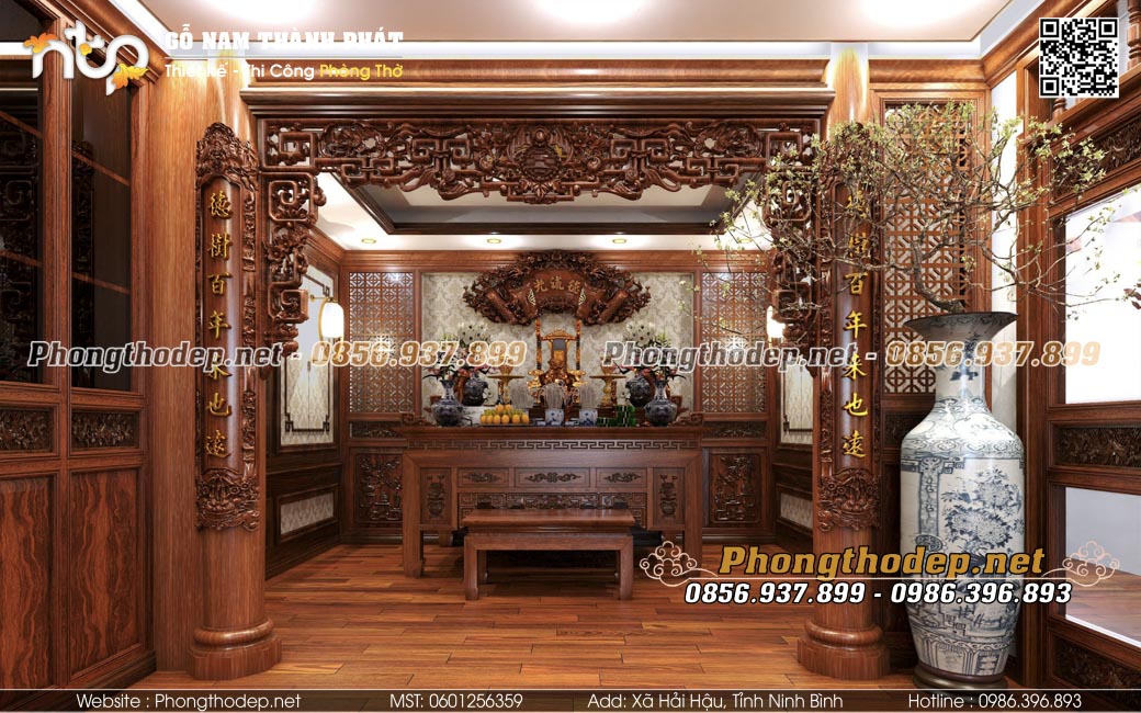 Nội thất phòng thờ đẹp gỗ lim trong biệt thự hiện đại